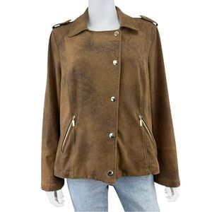 Chico's Brown Vegan Leather Moto Jacket Size L